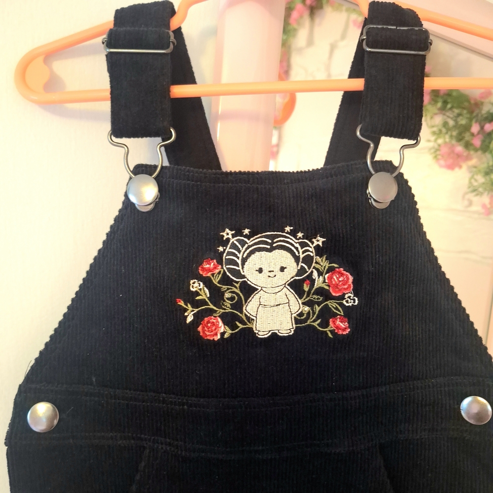 Star Wars Kids Black Corduroy Overalls with Embroidered Princess - Picture 6 of 7